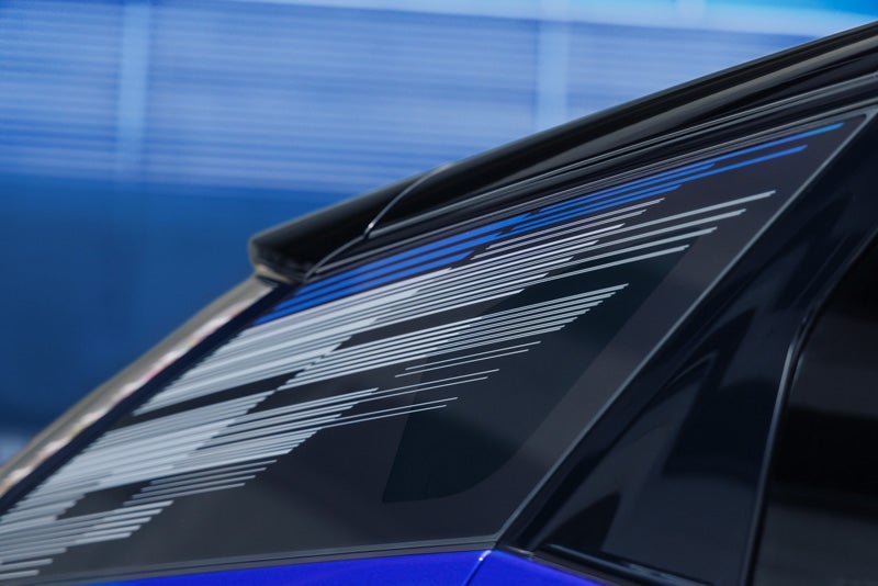 Close-up of the Modern Pattern on the 2026 OPTIQ-V Rear Quarter Glass | Alfred Matthews Cadillac in Modesto CA